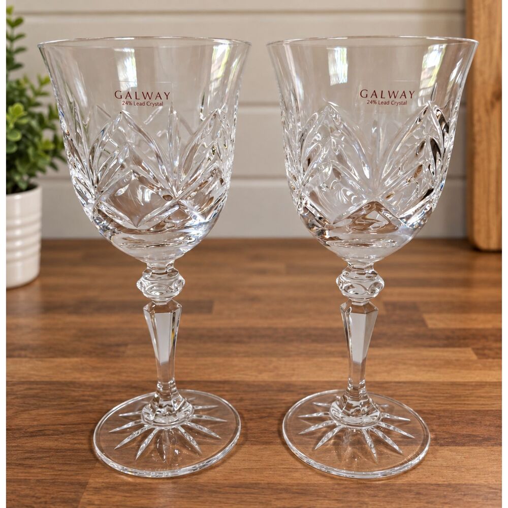 Galway Clifden Red Wine Glasses 6 7/8" 24% Lead Crystal Ireland Set 2